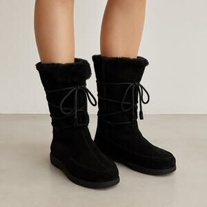 Kalso Earth Shoe Women’s Boots Black Faux Fur Lace Up Mid Calf Winter Size 8.5B